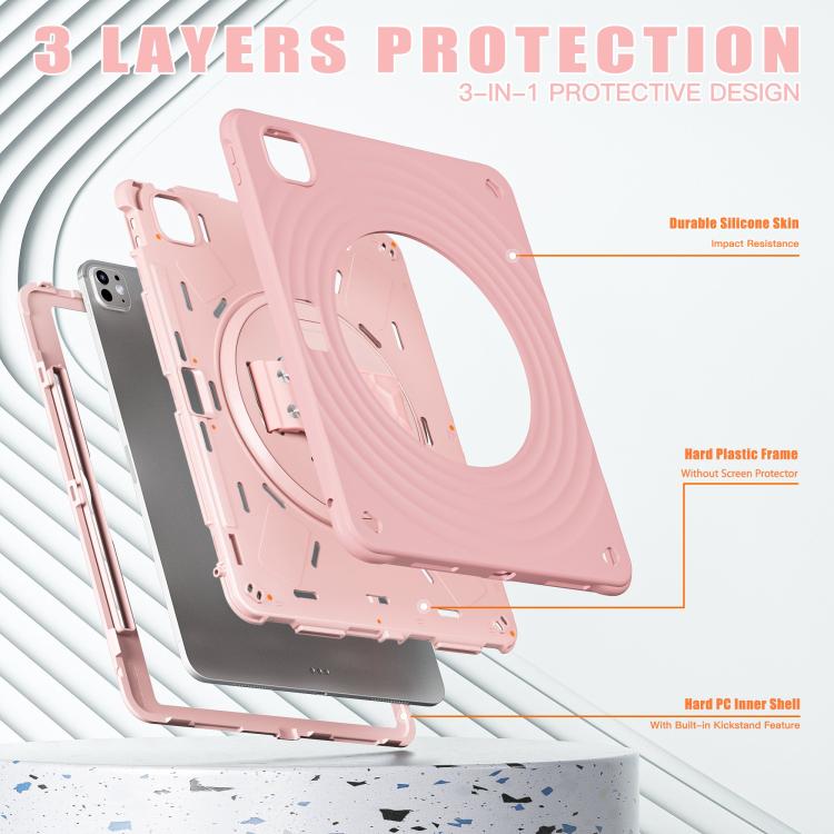For iPad Pro 13 2024 Rotation Holder Silicone Hybrid PC Tablet Case(Pink) - iPad Pro 13 2024 Cases by buy2fix | Online Shopping UK | buy2fix