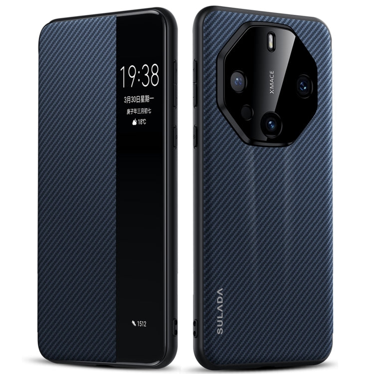 For Huawei Mate 60 RS Ultimate SULADA Kevlar 600D Texture Smart Window Leather Phone Case(Blue) - Huawei Cases by SULADA | Online Shopping UK | buy2fix