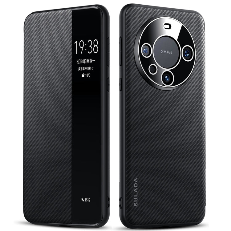For Huawei Mate 60 Pro SULADA Kevlar 600D Texture Smart Window Leather Phone Case(Black) - Huawei Cases by SULADA | Online Shopping UK | buy2fix