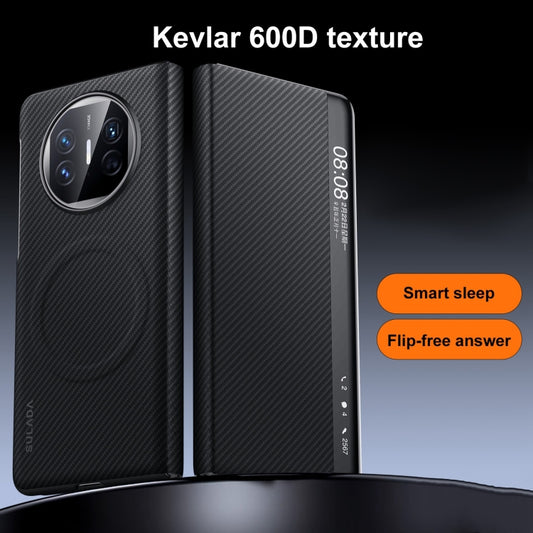 For Huawei Mate X3 SULADA Kevlar 600D Texture Smart Window Leather Phone Case(Blue) - Huawei Cases by SULADA | Online Shopping UK | buy2fix