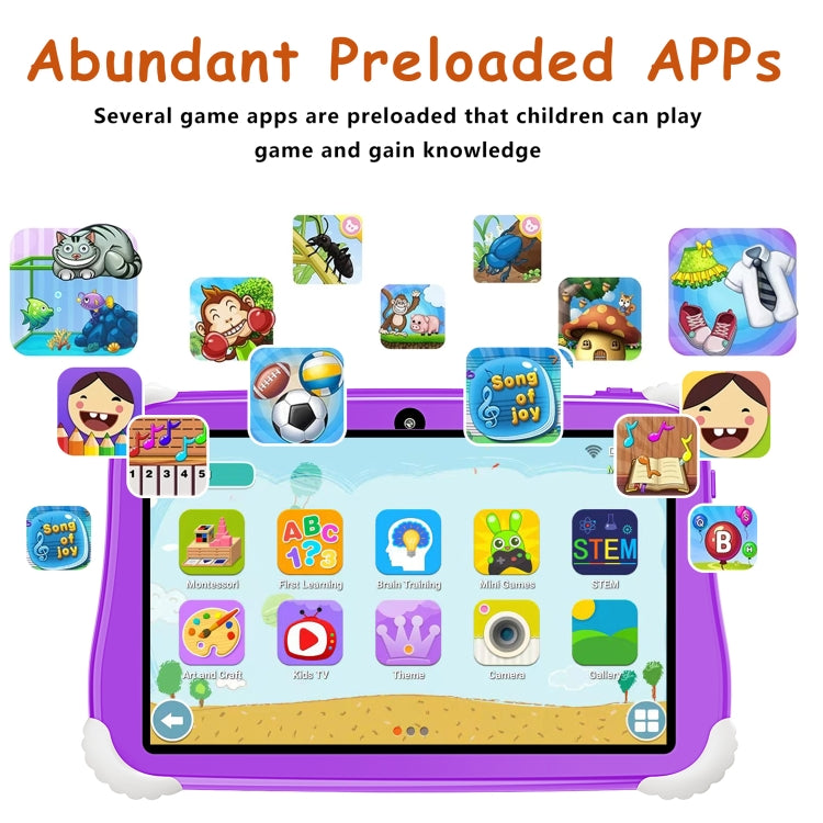 C75 Dinosaur 7 inch WiFi Kids Tablet PC, 2GB+16GB, Android 7.0 MT6735 Octa Core CPU(Purple) - by buy2fix | Online Shopping UK | buy2fix