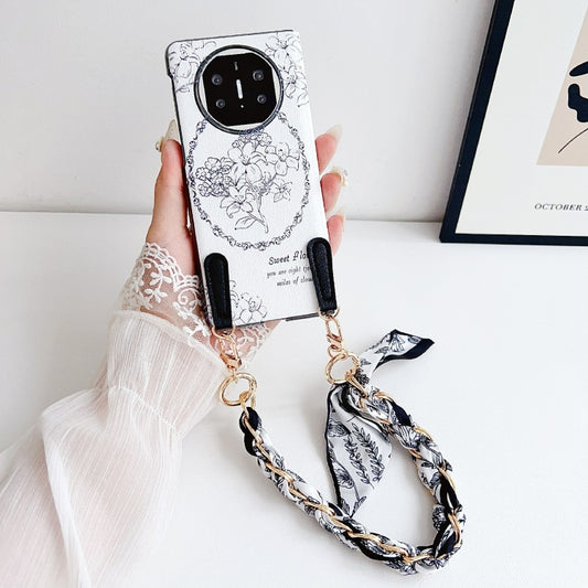 For Huawei Mate X5 / X2 Sketching Flowers Flip Leather Phone Case with Bracelet(Black) - Huawei Cases by buy2fix | Online Shopping UK | buy2fix