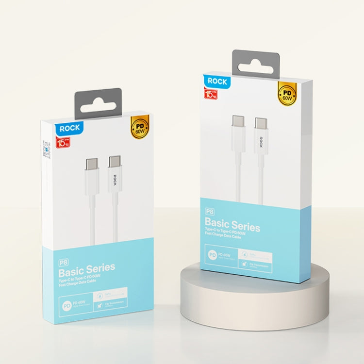 ROCK P8 Prime Series 1m USB-C / Type-C Fast Charging Data Cable, Interface:PD60W USB-C / Type-C(White) - USB-C & Type-C Cable by ROCK | Online Shopping UK | buy2fix