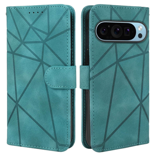 For Google Pixel 9 / 9 Pro Skin Feel Geometric Lines Leather Phone Case(Green) by buy2fix