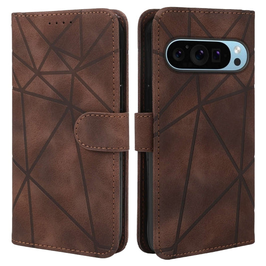 For Google Pixel 9 / 9 Pro Skin Feel Geometric Lines Leather Phone Case(Brown) by buy2fix