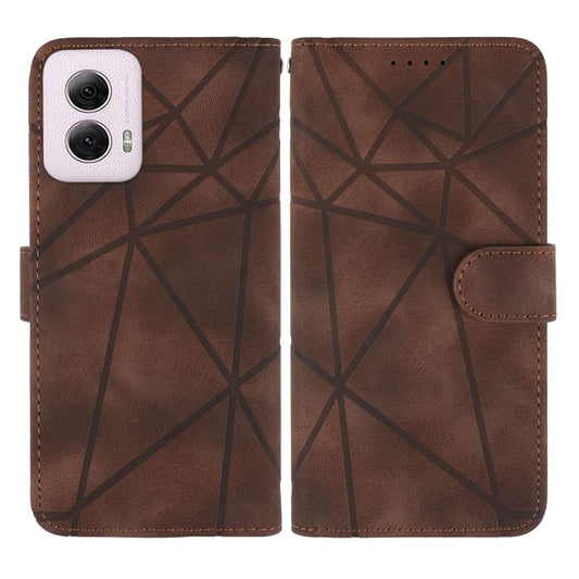 For Motorola Moto G Power 5G 2024 Skin Feel Geometric Lines Leather Phone Case(Brown) by buy2fix