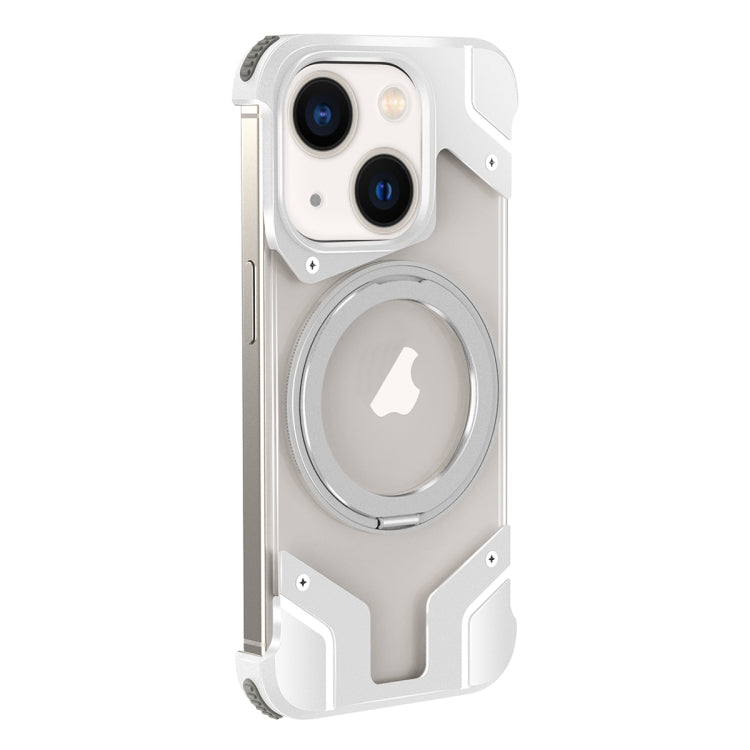 For iPhone 15 Borderless MagSafe Rotating Holder Transparent Phone(Silver) - iPhone 15 Cases by buy2fix | Online Shopping UK | buy2fix