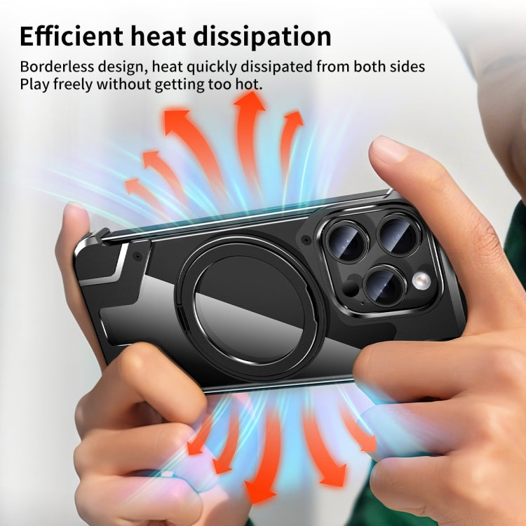 For iPhone 15 Pro Max Borderless MagSafe Rotating Holder Transparent Phone(Black) by buy2fix