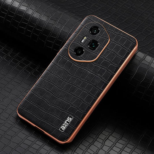 For Honor 300 Ultra AZNS Electroplated Frame Crocodile Texture Full Coverage Phone Case(Black) by AZNS