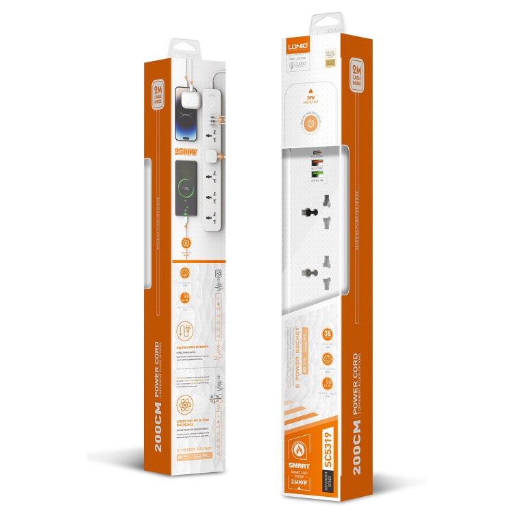 LDNIO SC5319 5-position Travel Home Office Socket with 38W USB Ports, Cable Length: 2m(UK Plug) - Extension Socket by LDNIO | Online Shopping UK | buy2fix