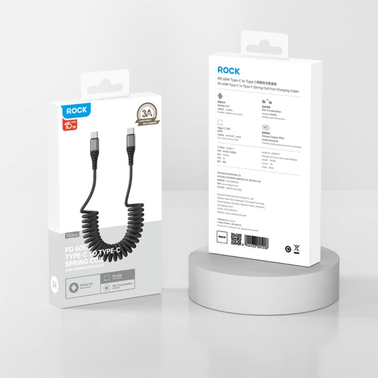ROCK RCB0877 PD 60W USB-C / Type-C to USB-C / Type-C Spring Coil Fast Charge Data Cable, Length:1.5m - USB-C & Type-C Cable by ROCK | Online Shopping UK | buy2fix