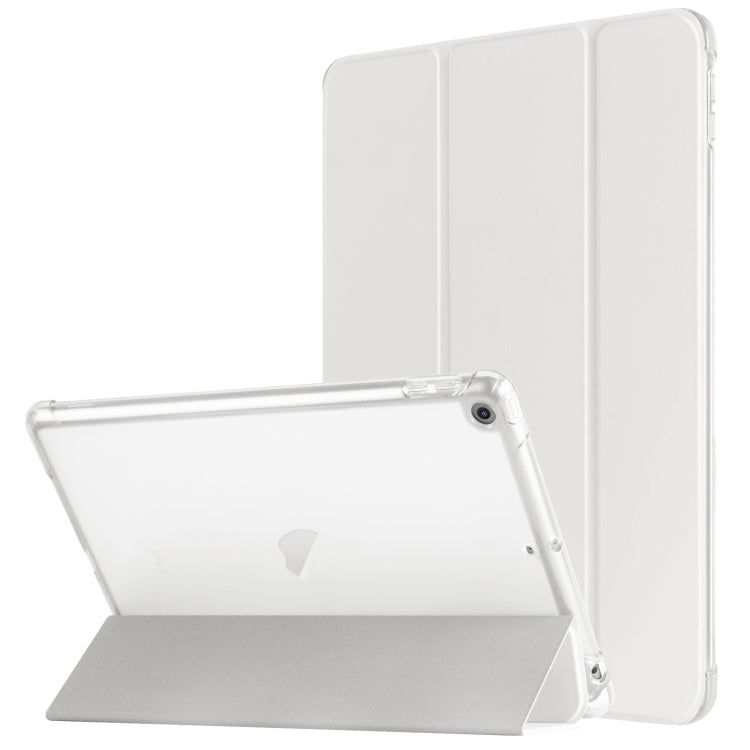 For iPad 10.2 2021 / 2020 / 2019 Tri-fold Holder TPU Cover Frosted Leather Smart Tablet Case withh Pen Slot(Grey) - iPad 10.2 Cases by buy2fix | Online Shopping UK | buy2fix