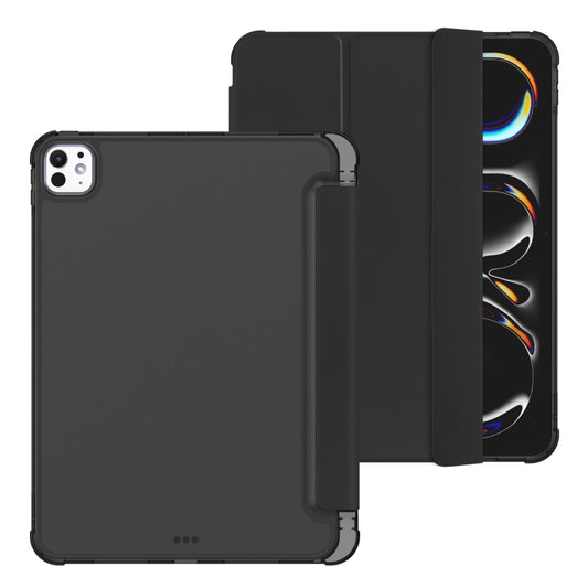For iPad Pro 11 2025 / 2024 Tri-fold Holder TPU Cover Frosted Leather Smart Tablet Case withh Pen Slot(Black) by buy2fix