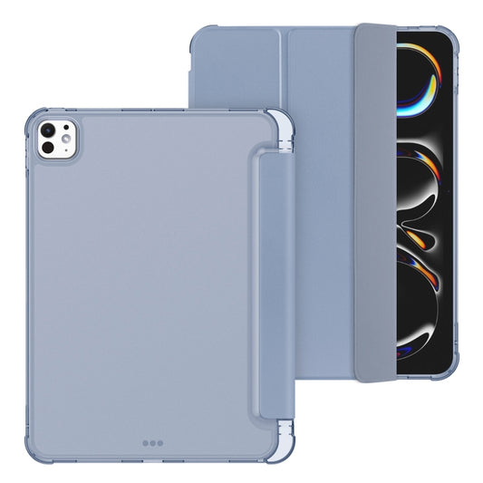 For iPad Pro 11 2025 / 2024 Tri-fold Holder TPU Cover Frosted Leather Smart Tablet Case withh Pen Slot(Purple) by buy2fix