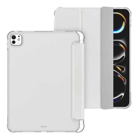 For iPad Pro 11 2025 / 2024 Tri-fold Holder TPU Cover Frosted Leather Smart Tablet Case withh Pen Slot(Grey) by buy2fix