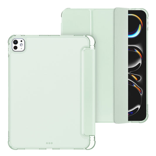 For iPad Pro 11 2025 / 2024 Tri-fold Holder TPU Cover Frosted Leather Smart Tablet Case withh Pen Slot(Light Green) by buy2fix