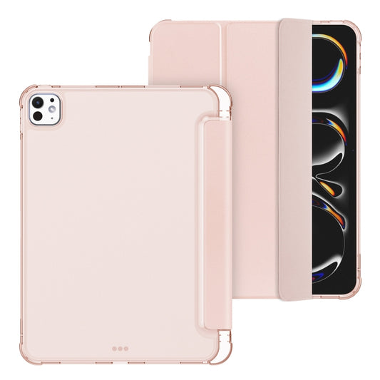 For iPad Pro 11 2025 / 2024 Tri-fold Holder TPU Cover Frosted Leather Smart Tablet Case withh Pen Slot(Rose Gold) by buy2fix