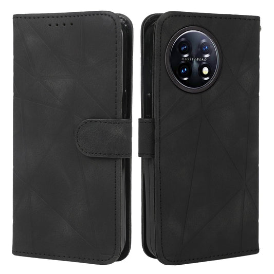 For OnePlus 11 Skin Feel Geometric Lines Leather Phone Case(Black) by buy2fix