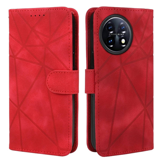 For OnePlus 11 Skin Feel Geometric Lines Leather Phone Case(Red) by buy2fix