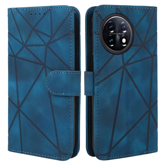 For OnePlus 11 Skin Feel Geometric Lines Leather Phone Case(Blue) by buy2fix