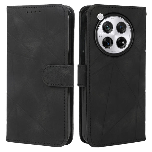 For OnePlus 12 Skin Feel Geometric Lines Leather Phone Case(Black) by buy2fix