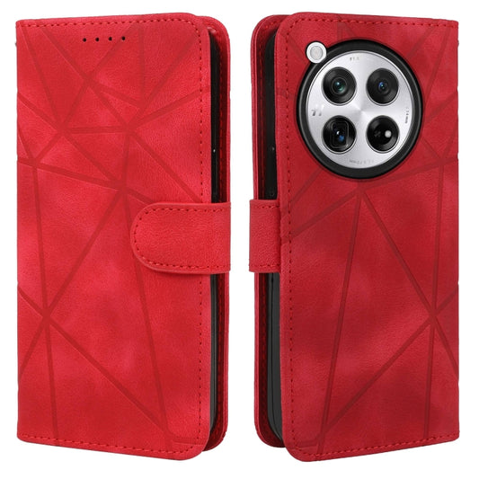 For OnePlus 12 Skin Feel Geometric Lines Leather Phone Case(Red) by buy2fix