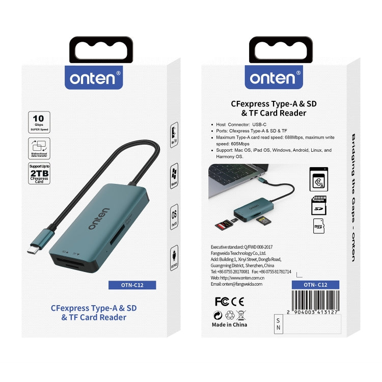 Onten C12 3 in 1 USB-C / Type-C to CFepress Type-A & SD & TF Card Reader(Pine Green) by Onten