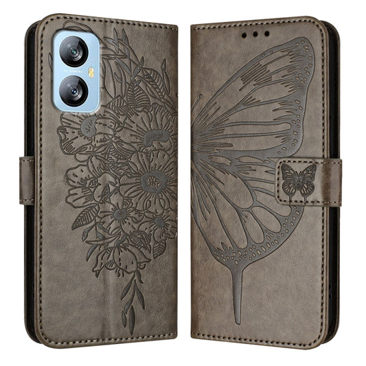 For Blackview A52 Embossed Butterfly Leather Phone Case(Grey) by buy2fix