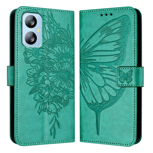 For Blackview A52 Embossed Butterfly Leather Phone Case(Green) by buy2fix