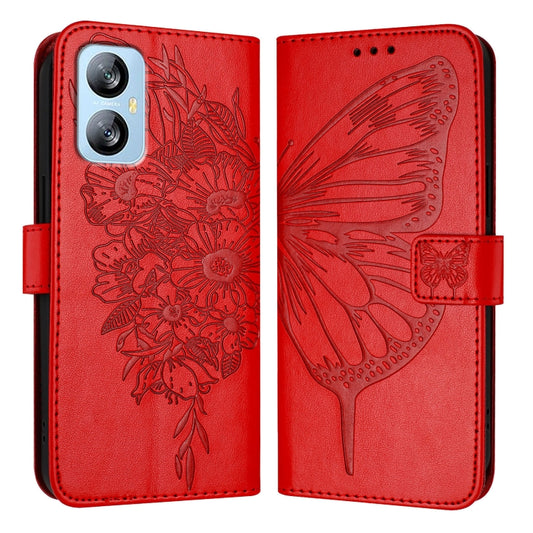 For Blackview A52 Embossed Butterfly Leather Phone Case(Red) by buy2fix