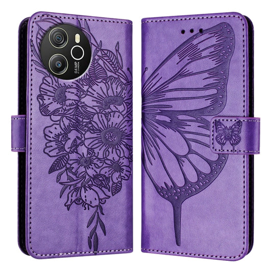 For Blackview Shark 8 Embossed Butterfly Leather Phone Case(Purple) by buy2fix