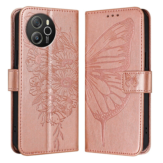 For Blackview Shark 8 Embossed Butterfly Leather Phone Case(Rose Gold) by buy2fix