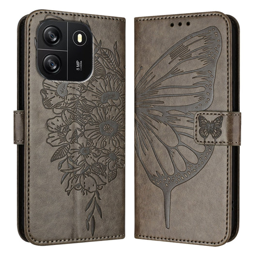 For Blackview Wave 6C Embossed Butterfly Leather Phone Case(Grey) by buy2fix