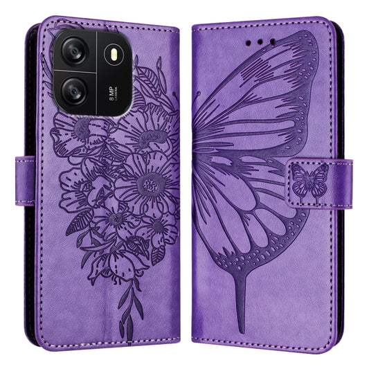 For Blackview Wave 6C Embossed Butterfly Leather Phone Case(Purple) by buy2fix