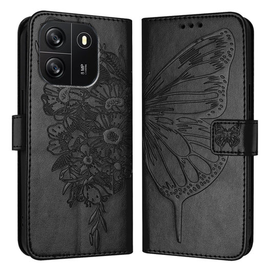 For Blackview Wave 6C Embossed Butterfly Leather Phone Case(Black) by buy2fix
