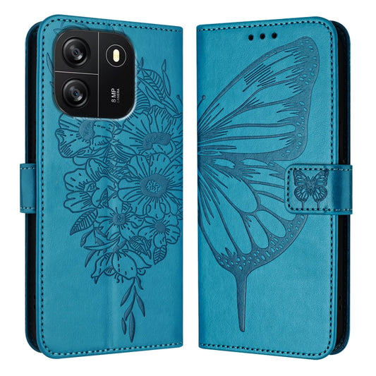 For Blackview Wave 6C Embossed Butterfly Leather Phone Case(Blue) by buy2fix