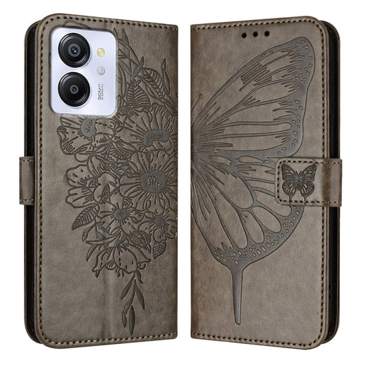 For Blackview Color 8 Embossed Butterfly Leather Phone Case(Grey) by buy2fix
