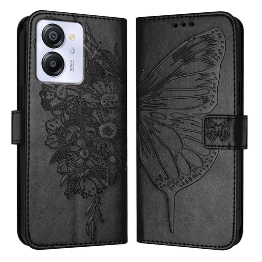 For Blackview Color 8 Embossed Butterfly Leather Phone Case(Black) by buy2fix