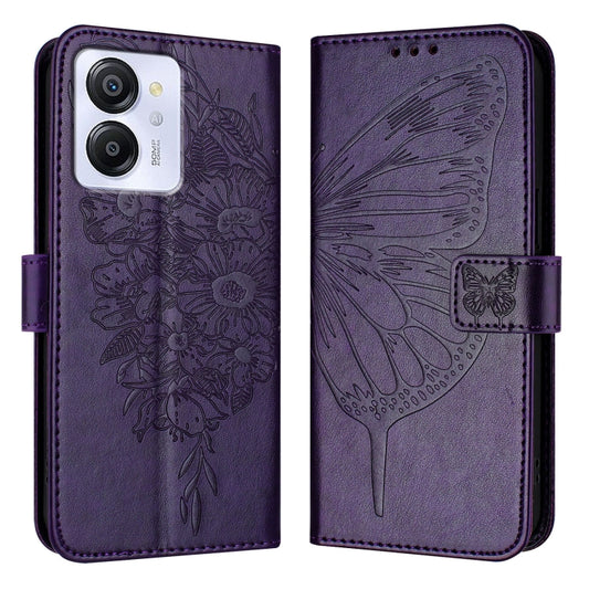 For Blackview Color 8 Embossed Butterfly Leather Phone Case(Dark Purple) by buy2fix