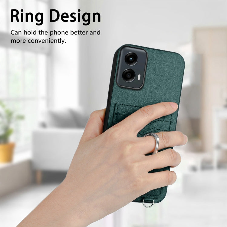 For Motorola Moto G Play 2024 5G R20 Ring Card Holder Phone Case(Green) by buy2fix