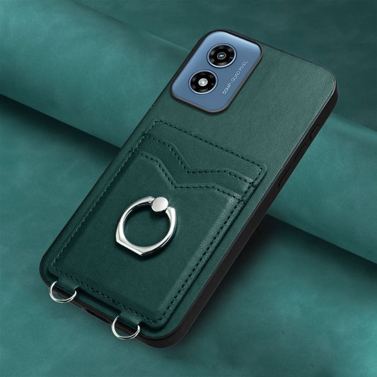 For Motorola Moto G Play 2024 4G R20 Ring Card Holder Phone Case(Green) by buy2fix