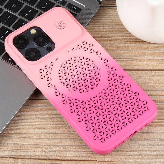 For iPhone 15 Pro Gradient Color Honeycomb Aromatherapy MagSafe Phone Case(Pink+Rose Red) by buy2fix