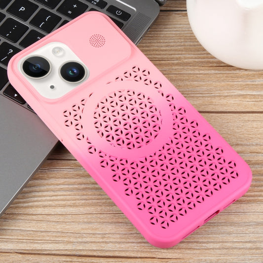 For iPhone 14 Plus Gradient Color Honeycomb Aromatherapy MagSafe Phone Case(Pink+Rose Red) by buy2fix