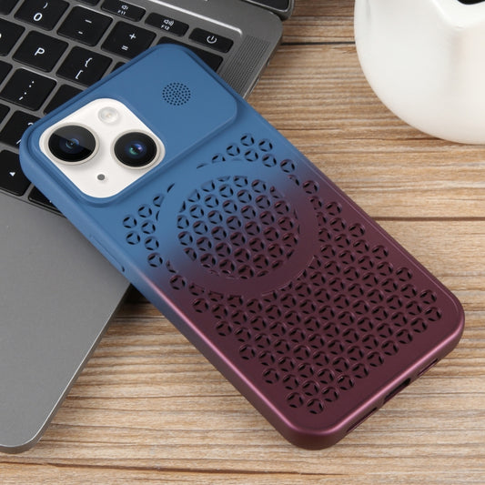 For iPhone 14 Plus Gradient Color Honeycomb Aromatherapy MagSafe Phone Case(Blue Red) by buy2fix