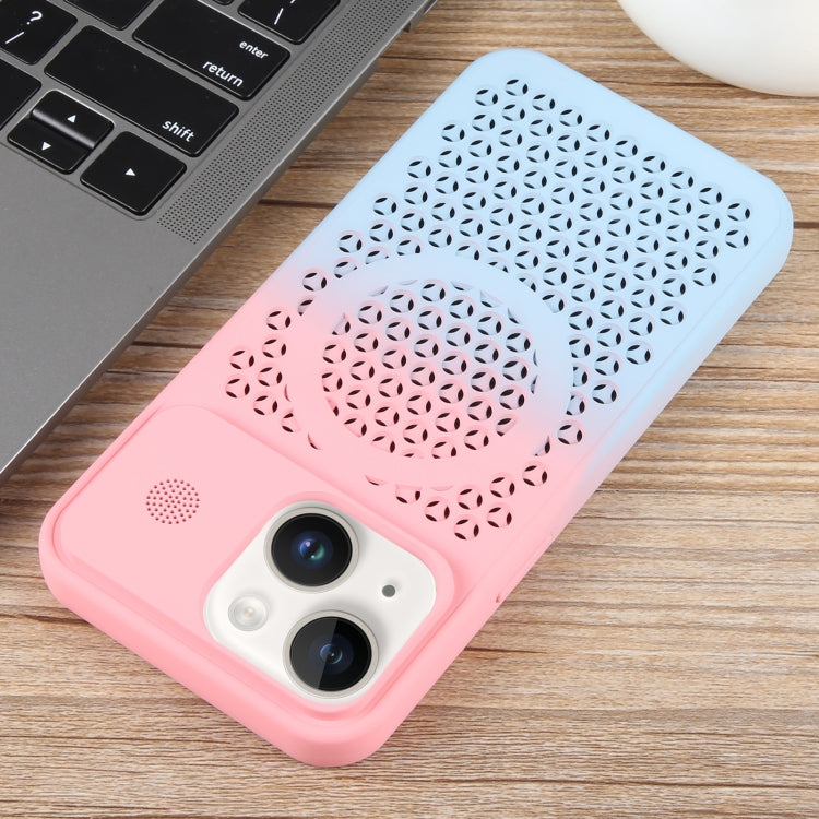 For iPhone 14 Gradient Color Honeycomb Aromatherapy MagSafe Phone Case(Pink Blue) by buy2fix