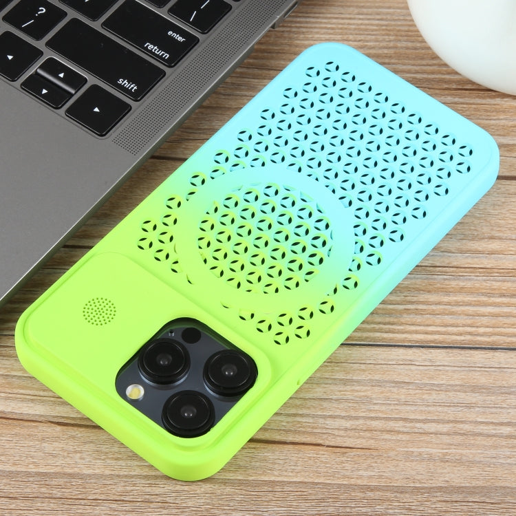 For iPhone 14 Pro Gradient Color Honeycomb Aromatherapy MagSafe Phone Case(Green Blue) by buy2fix