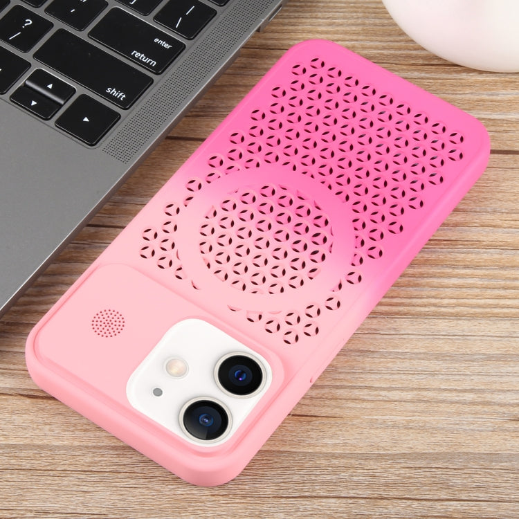 For iPhone 12 Gradient Color Honeycomb Aromatherapy MagSafe Phone Case(Pink+Rose Red) by buy2fix