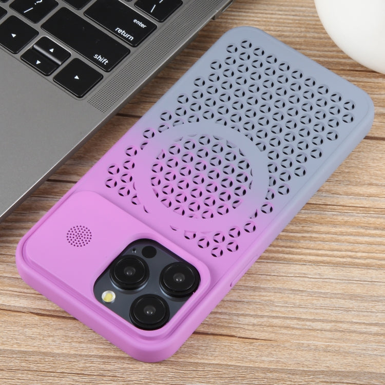 For iPhone 12 Pro Max Gradient Color Honeycomb Aromatherapy MagSafe Phone Case(Purple Grey) by buy2fix