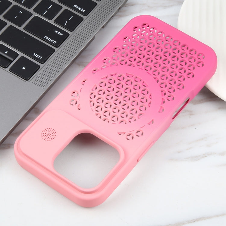 For iPhone 16 Pro Max Gradient Color Honeycomb Aromatherapy MagSafe Phone Case(Pink+Rose Red) by buy2fix