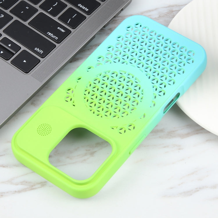 For iPhone 16 Pro Max Gradient Color Honeycomb Aromatherapy MagSafe Phone Case(Green Blue) by buy2fix